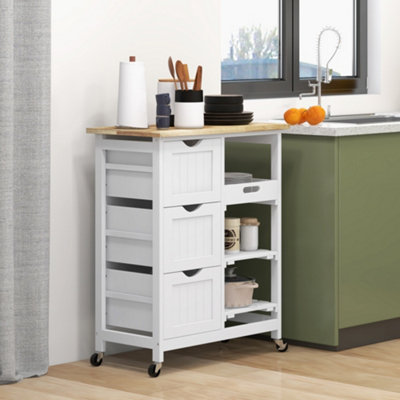 B&Q -  Rolling Kitchen Island CartBar Serving Cart On Wheels White - Image 10