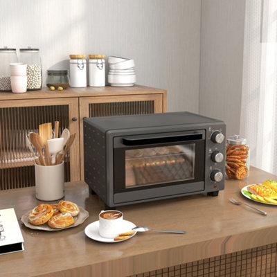 Homcom Grey Mini Oven Electric Grill W/ Adjustable Temp Timer 1400W, 21L