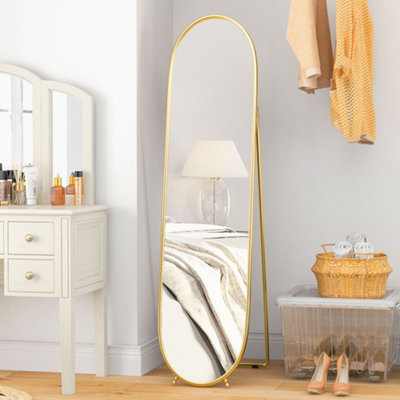 Homcom Oval Full Length Mirror With Metal Frame Hanging Or Leaning Tone Gold