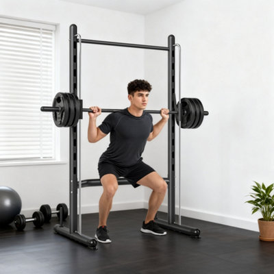 Homcom Adjustable Squat Rack With Pull Up Bar And Barbell Bar For Home Gym from B&Q