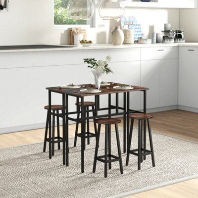 Homcom 6-Piece Industrial Bar Table Set, 2 Kitchen Tables With 4 Stools, Brown