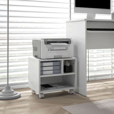 HOMCOM White Printer Cart on Wheels - Storage Stand for Home Office - Image 7