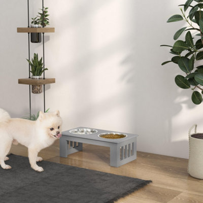 B&Q -  Raised Dog Bowls Pet Feeder Raised Elevated Stainless Steel Food Grey