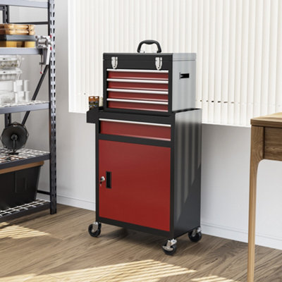 B&Q -  Tool Cabinet On Wheels With 5 Drawers Top Tool Chest Roller Cabinet Combo