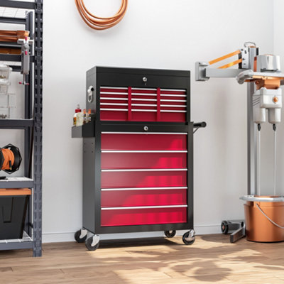 Homcom Rolling Tool Chest Lockable Roller Cabinet With With 14 Drawers Red from B&Q
