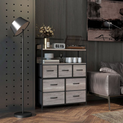 Homcom Bedroom Chest Of Drawers 7 Drawer Dresser W/ ShelvesGrey Wood Effect from B&Q