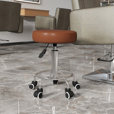 Vinsetto Round Pu Leather Salon Beautician Stool Adjustable Height, Brown - Image 8