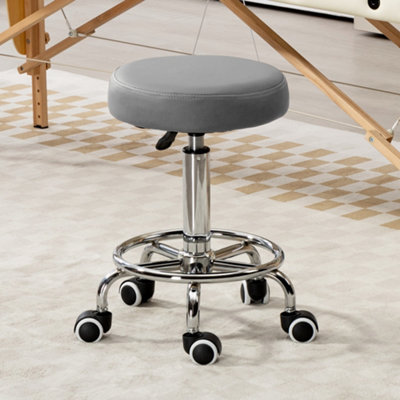 Rackhams Grey Round Pu Leather Salon Beautician Stool Adjustable Height - Image 7
