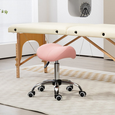 Homcom Unisex Pink Pu Leather Saddle Stool W/ Moulded Padded Seat Adjustable Height In 49Cm - Image 5