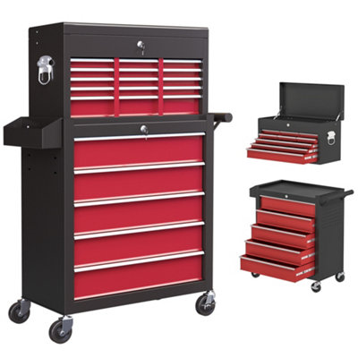 B&Q -  14 DrawerTwo-Part Tool Storage Chest On WheelsRed