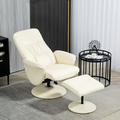 Homcom Pu Leather Armchair And Footrest Swivel Recliner W/ Ottoman Cream/White
