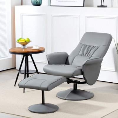 Homcom Pu Leather Armchair And Footrest Swivel Recliner W/ Ottoman Light/Grey