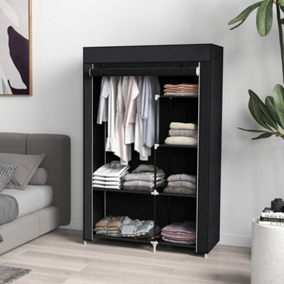 Homcom Fabric Wardrobe W/ Shelves Hanging Rail Foldable Closets Black from B&Q