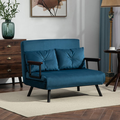 Homcom Click Clack 2 Seater Sofa Bed For Living Room, Guest Room, Blue