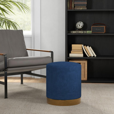 Homcom Unisex Dark Blue Modern Round Footstool, Fabric Upholstered Foot Rest In - Image 8