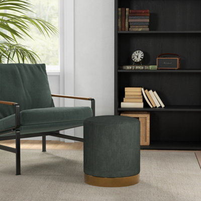 Homcom Modern Round Footstool, Fabric Upholstered Foot Rest, Dark/Green