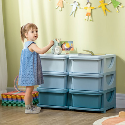 Homcom Kids Storage Unit Toy Box Vertical Dresser With Six Drawers - Blue