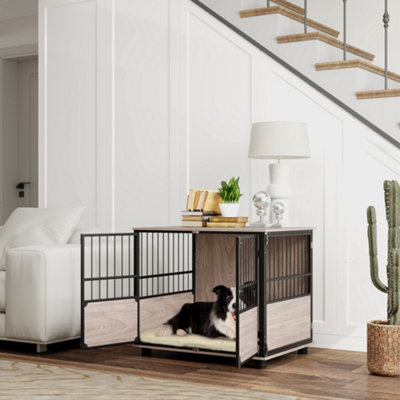 Pawhut 80Cm Dog Crate Furniture Dog Cage End Table Indoor W/ DoorsCushion from B&Q