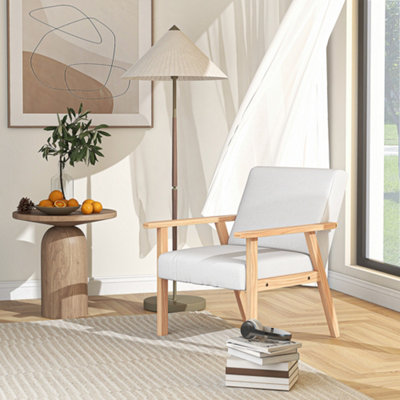 Homcom Accent Chair With Wood Frame Wide Seat Linen Armchair Cream White from B&Q