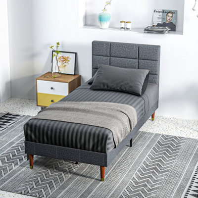 Homcom 3Ft Upholstered Single Bed Frame W/ Wooden Slat No Box Spring Needed
