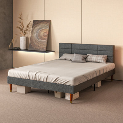 Homcom 5Ft Upholstered King Bed Frame W/ Wooden Slat No Box Spring Needed