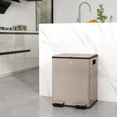 Homcom 2 X 20L Dual Kitchen Bin Pedal Bin For Recycling And WasteGold Tone from B&Q