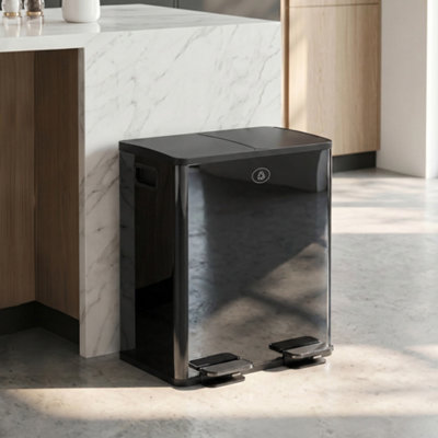 Homcom 2 X 20L Dual Kitchen Bin Pedal Bin For Recycling And Waste, Black