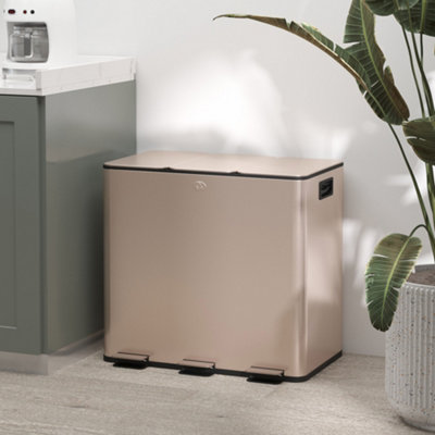 B&Q -  3 X 15L Triple Kitchen Bin Pedal Bin For Recycling And WasteGold Tone