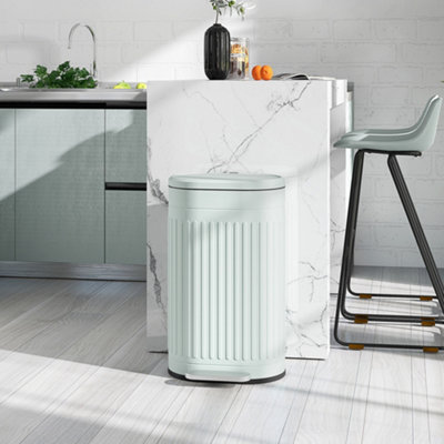 Homcom Light/Green Pedal Bin, Metal Kitchen Bin With Soft-Close Lid, 30L