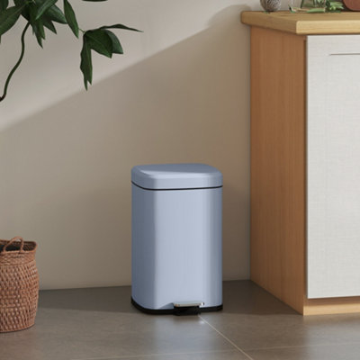 Homcom Light/Blue Kitchen Pedal Bin, Metal Rubbish Bin With Soft-Close Lid, 20L