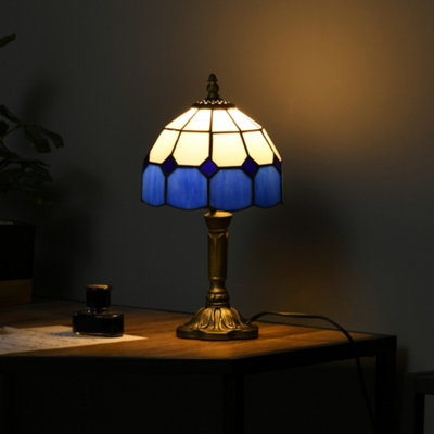 HOMCOM Antique Stained Glass Table Lamp - Blue - Bedside - E27 Bulb Base - Image 10