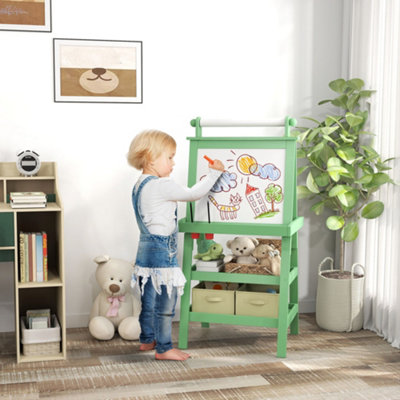 Aiyaplay Double-Sided Art Easel For Kids W/ Paper RollStorage Baskets Green from B&Q