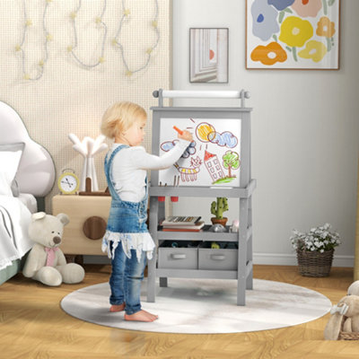 Aiyaplay Double-Sided Art Easel For Kids W/ Paper RollStorage Baskets Grey from B&Q