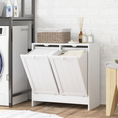 Kleankin Tilt-Out Laundry Storage Cabinet With 2 Compartment HampersWhite from B&Q