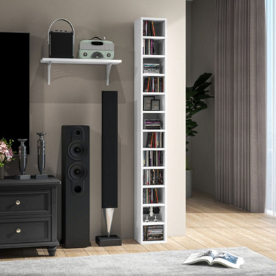 Homcom 204 Cd Storage Tower Tall Bookcase Bookshelf With 12 Cubes White