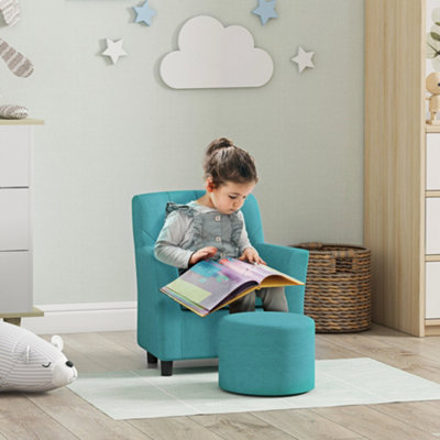 Aiyaplay Kids Sofa Set With Footrest, Toddler Armchair Playroom Bedroom Blue