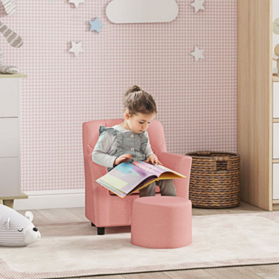 Aiyaplay Kids Sofa Set With Footrest, Toddler Armchair Playroom Bedroom Pink