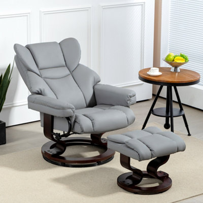 Homcom Pu Leather Manual Reclining Armchair Footstool Padded Seat Light/Grey