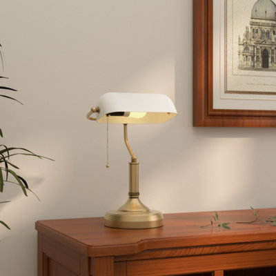 Homcom Bronze/White Banker's Table Lamp W/ Antique Tone Base,