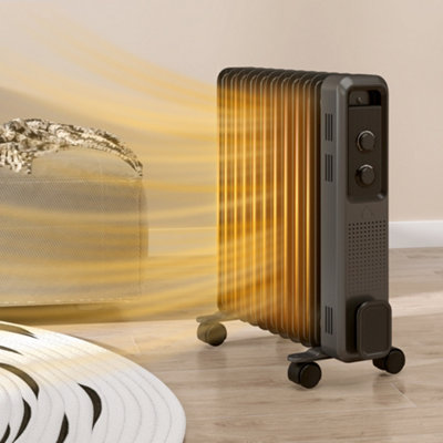 Homcom Unisex Grey Oil Filled Radiator Portable Heater W/ 11 Fin, 3 Heat Settings, Single - Image 9