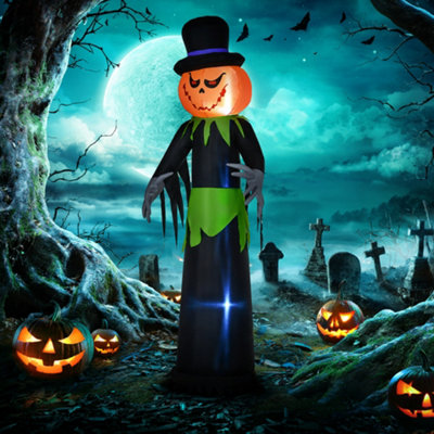 Outsunny 8Ft Tall Halloween Inflatable Pumpkin Ghost In A Hat Decoration Dark