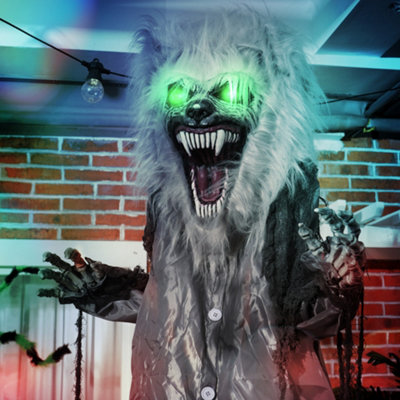 Homcom Halloween Skeleton Werewolf Animatronic Prop With Up Eyes Light