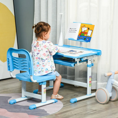 Homcom Kids Study Desk And Chair Set W/ Usb Lamp, Adjustable Height, Blue