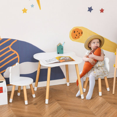 Homcom 3-Piece Kids Table And Chair Set With 2 Bear-Shaped ChairsWhite from B&Q