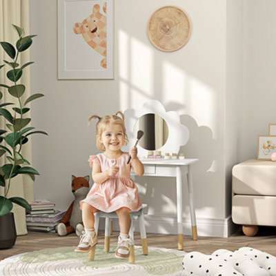Aiyaplay White Kids Dressing Table With Mirror, Stool, Drawer, Cloud Design, - Image 8
