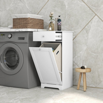 Laundry Hamper Cabinet with Drawer Bathroom Storage Unit White Tilt Out - Image 9