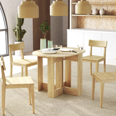 Homcom Light Oak Folding Dining Table Foldable Drop Leaf Dinner Table For Kitchen In - Image 3