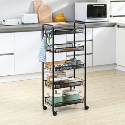 Homcom 5 Tier Utility Rolling Cart With Removable Mesh Baskets, Black