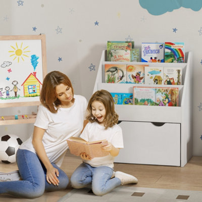 Aiyaplay White Kids Bookcase W/ Tier Shelves, Drawer, For Bedroom, Nursery, Size 3