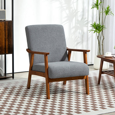 Homcom Boucle Accent Chair Armchair W/ Wide Seat For Living Room BedroomGrey